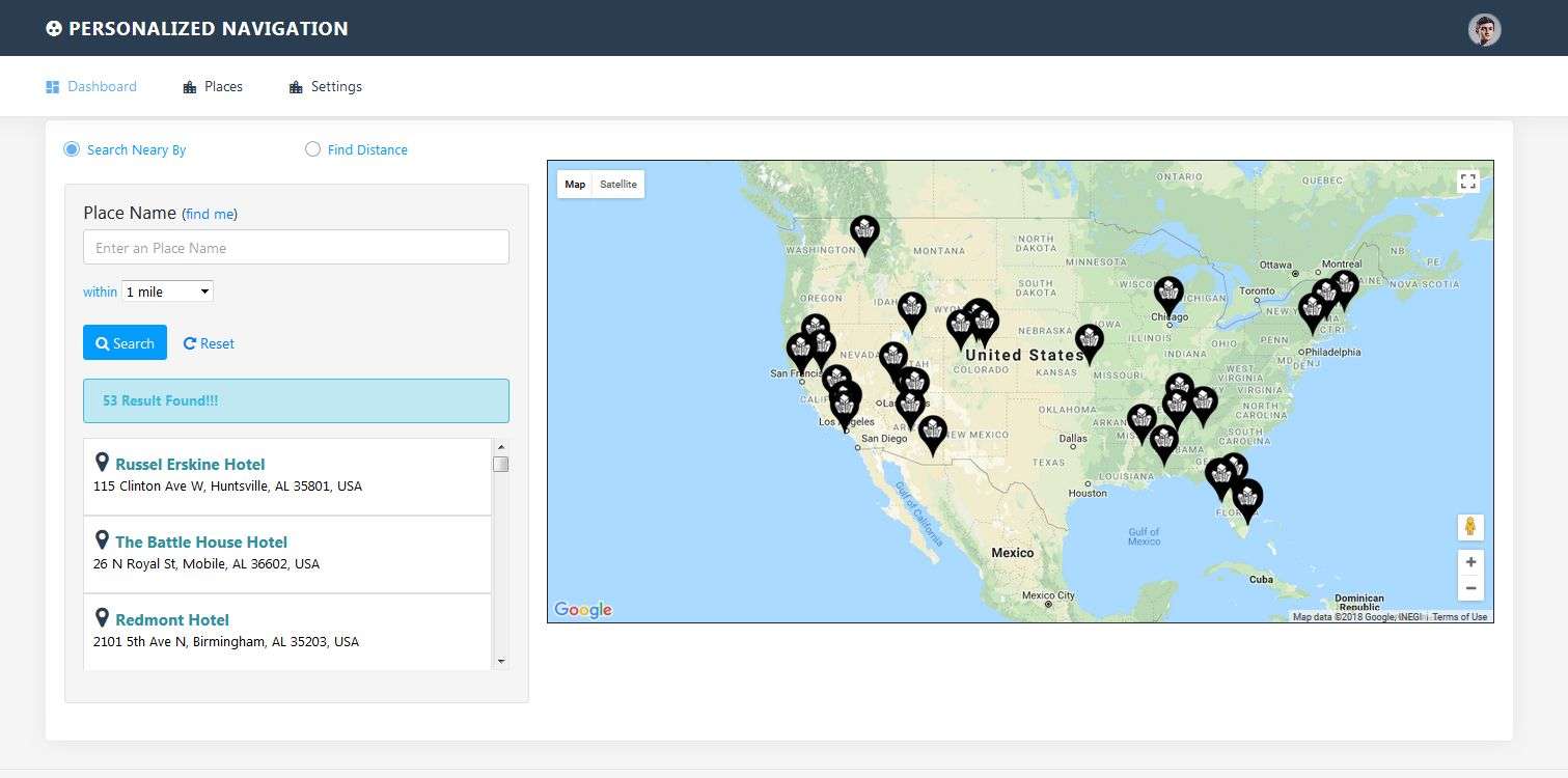 Dashboard map navigation