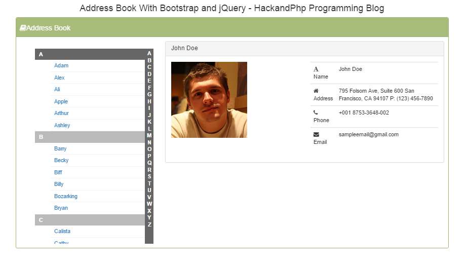 Address Book with Bootstrap and jQuery