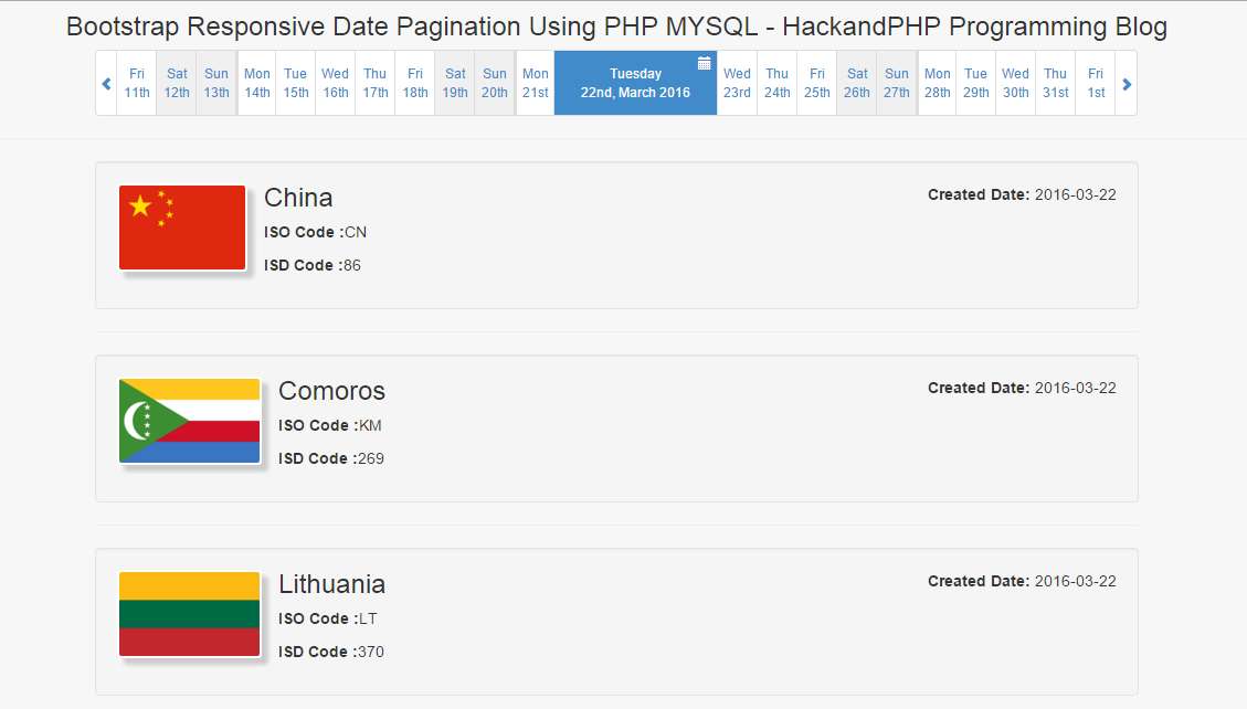 Responsive Date Pagination Bootstrap