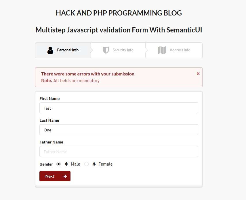 Multistep Validation form Semantic UI