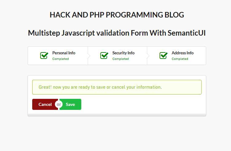 Multistep Validation form Semantic UI